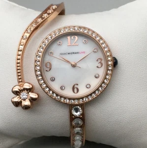 Isaac Mizrahi Live Watch Women 32mm Crystal Rose Gold Tone MOP Dial Hinged Band - Picture 1 of 12