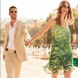 CAbi Castaway Abstract Palm Frond Strappy Green Beach Club Dress, #5235, Size XS - Picture 1 of 10