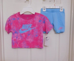 NWT Girls 2pc Nike Pink Blue Top & Shorts Set sz 4 - Picture 1 of 1