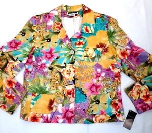 Nueva Chaqueta Y2K LESLIE FAY Para Mujer Talla 14 Paraíso Floral Botón Forrada Frontal - Imagen 1 de 12