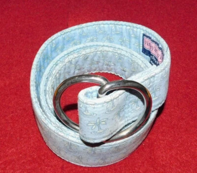 WOMEN'S VINEYARD VINES LIGHT BLUE/WHITE/GREEN TREE MOTIF COTTON BELT SIZE M. - Image 1 of 4