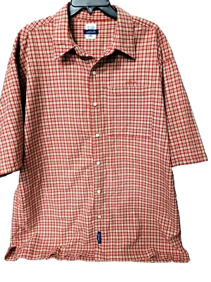 Attitude 2XL Men's short sleeve button up plaid shirt, Red/Green/Tan - Image 1 of 4