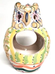 Clay Pottery Owl Candleholder/Plant Holder/Birdfeeder Multicolor 9 1/2" Tall - Picture 1 of 10
