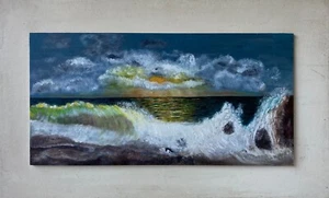 Ölbild Impressionist Brandung Welle Meer Strand 47 x 77 cm Nanni signiert - Bild 1 von 11
