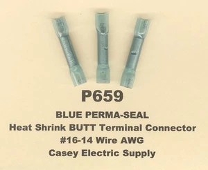 10 Blue PERMA SEAL Heat Shrink BUTT Splice Terminal Connectors #16-14 Wire Gauge - Picture 1 of 2