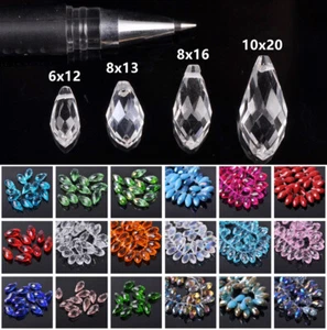 Teardrop Faceted Crystal Glass 12x6mm 16x8mm 20x10mm 25x12mm Loose Pendant Beads - Picture 1 of 81