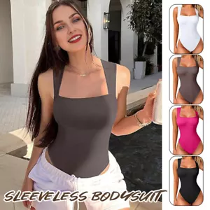 Body donna sexy bodycon tuta collo quadrato senza maniche reggicalze modellante body - Foto 1 di 13