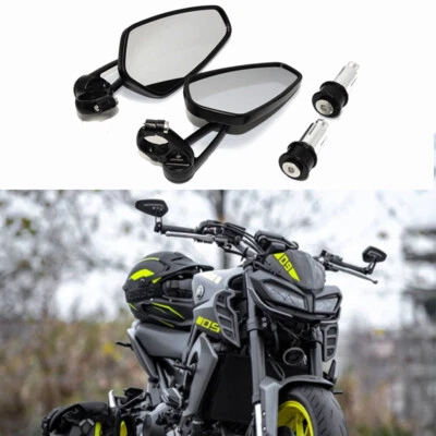 Motorcycle 7/8" Handle Bar End Rearview Side Mirrors Black For Yamaha MT09 MT-09 - Изображение 1 из 4