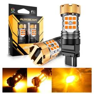 AUXBEAM Yellow Amber 3157 LED DRL Turn Signal Parking Lights Corner Bulb Canbus - Picture 1 of 12