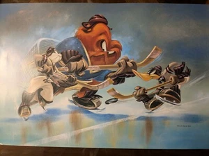 LOONEY TOON BUGS BUNNY,SYVESTER, PLAYING HOCKEY UNCUT SHEET 13.5" X 23" - Picture 1 of 1
