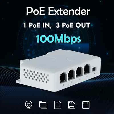 4 Ports 1 to 3 Port PoE Extender Repeater Passive  IEEE802.3af 100Mbs Switch - Image 1 of 4