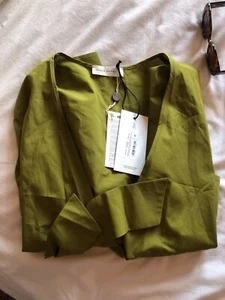 MYKKE HOFMANN Organic Cotton Wickelbluse Seaweed Moosgrün Gr. XS Neu Mit Etikett - Bild 1 von 9