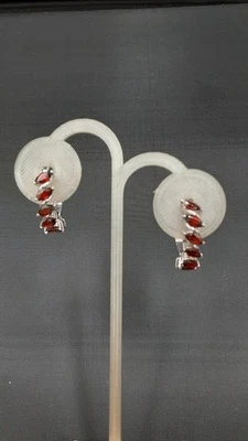 D'Joy Mozambique Garnet Hoop Earrings Rhodium Plated Sterling Silver 4.20 ctw - Image 1 of 4