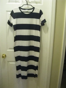 J. CREW Damen Größe Small Midi T-Shirt Kleid Marine & Elfenbein Gestreift Kurzarm - Bild 1 von 8