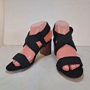 Solanz Elaina Damen-Sandalen kreuz und quer 6M Riemchen Blockabsatz schwarz Stretch - Bild 1 von 9