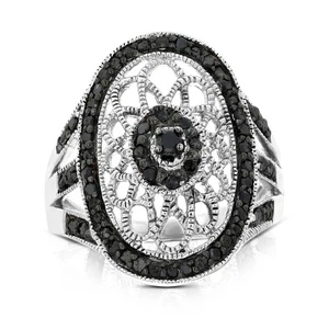 Vir Jewels Cocktailring 0,5 kt schwarzer Diamant Sterlingsilber Größe 8 - Bild 1 von 7