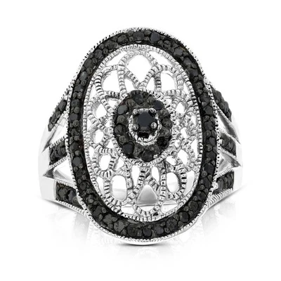 Anillo de cóctel Vir Jewels de 0,5 quilates de diamantes negros de plata de ley talla 8 Foto 1 de 4