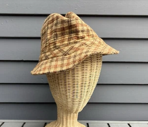 Vintage Stetson orange und braun kariert Wolle Bucket Walking Hut 7 1/4 Union Label - Bild 1 von 8