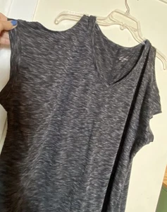 BCG Womens 1X Top Gray Cold Shoulder Heather V Neck Tee Short Sleeve - Picture 1 of 9