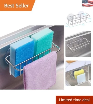 Rust-Resistant Stainless Steel Sink Organizer: Dual Sponge Holder & Cloth Hanger - Image 1 of 4