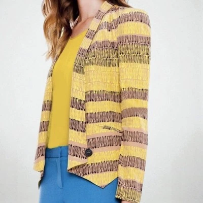 Chaqueta Blazer Rebecca Minkoff Seda Becky Mediana Vanguardista Glamour Amarillo Mostaza Rayas Foto 1 de 4