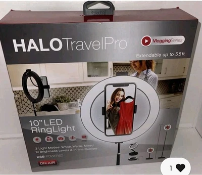 "Luz de anillo LED Halo Travel Pro 10"" extensible hasta 5,5 pies vlogging nueva en caja" Foto 1 de 4
