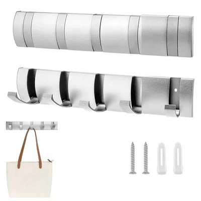Coat Hooks Wall Mounted Foldable Rack Clothes Hanger Towel Rail Heavy Duty 5Hook - Image 1 of 4
