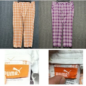 Lot Of 2 Puma Golf Pants Men's 38x32 Orange Purple Plaid Performance Chino - Picture 1 of 9