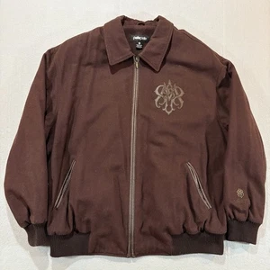 Vintage  Pelle Pelle Varsity Jacket 3XL Brown Wool Blend Stitched Y2K Bomber - Picture 1 of 15