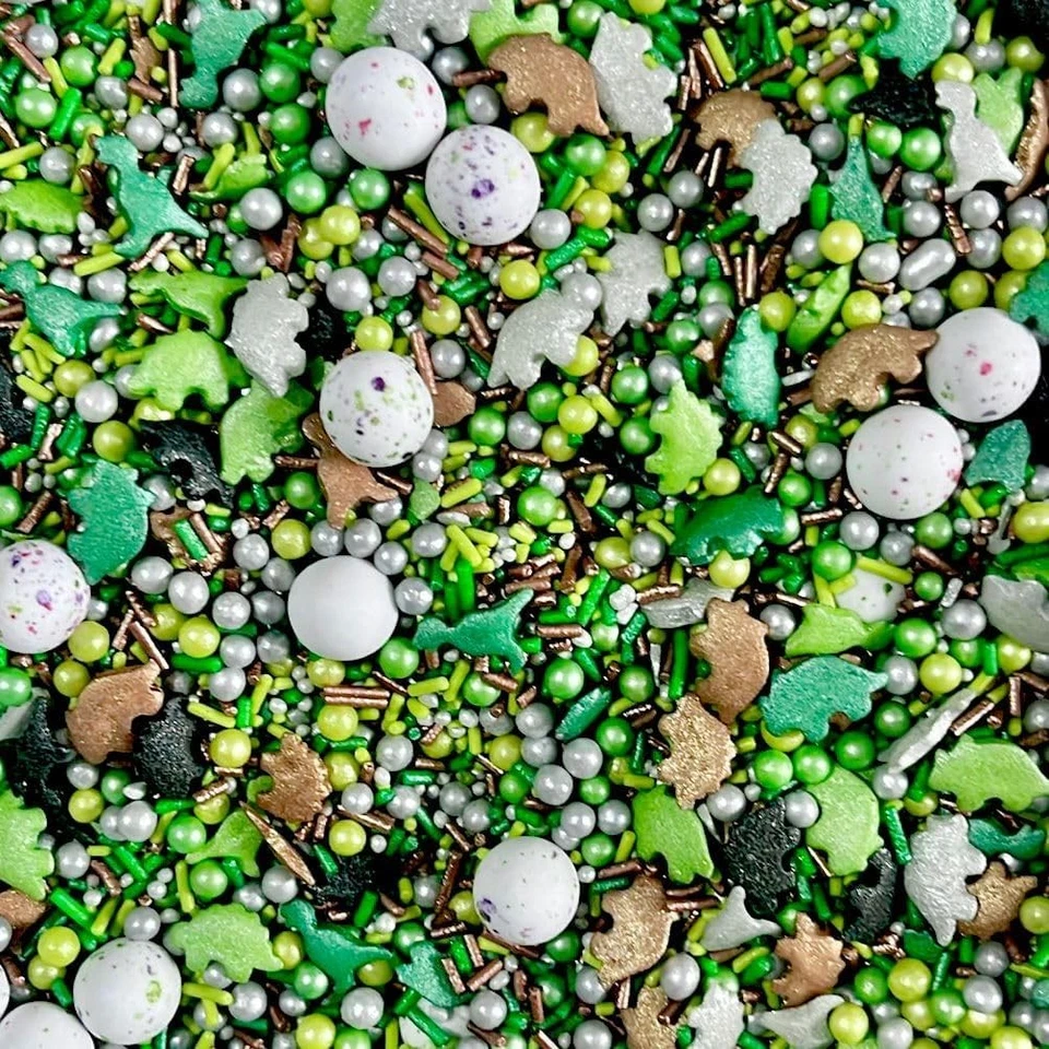 Jurassic dinosaurs edible sprinkles for cakes green brown black sprinkles for c - Image 1 of 1