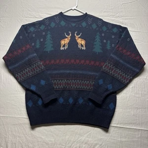 Vintage Pendleton Sweater Men's Large Deer Embroidered Crewneck 100% Virgin Wool - Picture 1 of 8