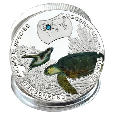 Loggerhead Sea Turtle Coin 2014 Zambia 1000 Kwacha Wildlife Silver Plated Medal - Image 1 of 4