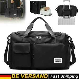 32L-Faltbare Reisetasche Groß Sporttasche Herren Damen mit Schuhfach Schwarz DE - Bild 1 von 13