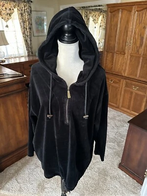 DKNY - Dark Black Velour Pullover Hooded Tunic Hoodie - Top - Size M - Image 1 of 4