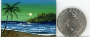 ORIGINAL 1x1.5 Acrylic Dollhouse Painting Mini Beach Shore Tropical Sea HYMES - Picture 1 of 1