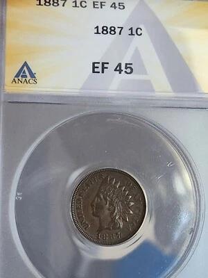 1887 Indian Head penny ANACS XF-45 - Image 1 of 3