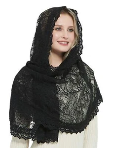 Soft Scarf Mantilla Ivory Lace Catholic Chapel Veil V31 Black - Picture 1 of 4