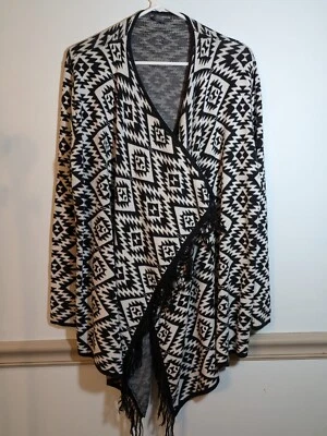 CHELSEA & THEODORE Womens Black Southwest Open Front Cardigan Long Sleeve L - Image 1 of 4