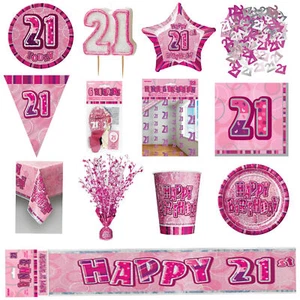 Glitz Pink 21. Geburtstag Party Geschirr Dekoration Teller Banner Kerze Alter 21 - Bild 1 von 11