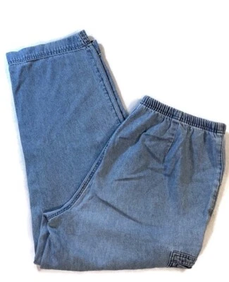 Pantalones al tobillo MOUNTAIN LAKE Petite azules imitación mosca cintura elástica para mujer talla PL Foto 1 de 4