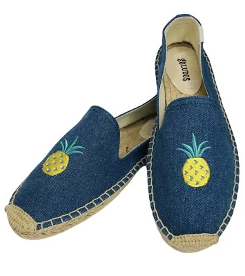 Soludos Piña Guiño Bordado Talla 9 Azul Denim Alpargata Zapatos Sin Cordones NUEVO Foto 1 de 4