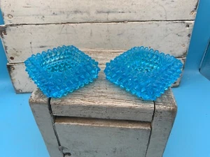 Vintage Hobnail Aquablue Glass Salt Cellars (2),  Fenton? - Picture 1 of 8
