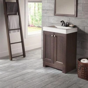 Glacier Bay Single Sink Bath Vanity 24.5" Gray Oak W/ White Cultured Marble Top - Picture 1 of 6