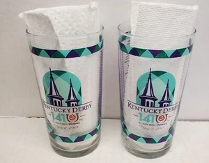 2015 141st Kentucky Derby Glasses - Set of 2 - Churchill Downs-American Pharaoh - Picture 1 of 8