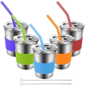 5 Pack Kids Cups With Silicone Straws And Lids 8oz Stainless Steel Water Drinkin - Picture 1 of 7