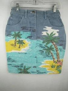 Vintage Together! Denim Mid-Length Skirt Womens sz 6 Palm Tree Tropical NWT - Picture 1 of 7