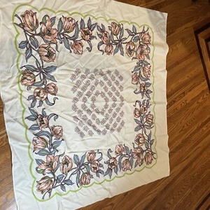 Vintage Tablecloth Pink Blue Free Flowered Approximately 52x47 Cotton Blend - Picture 1 of 6