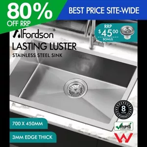 ALFORDSON Kitchen Sink Stainless Steel Drop in Flush Under Mount Bowl 700X450MM - Picture 1 of 12