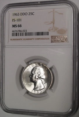 ***1963 DDO FS 101 NGC MS 66 Washington Quarter cherry picker *** - Image 1 of 2