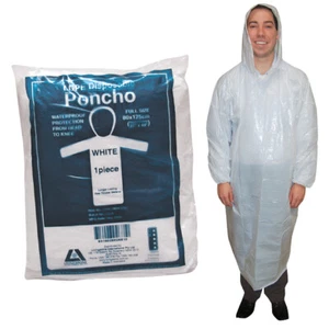 Liv Disposable Poncho Rain Coat Full Length LDPE 80x125cm 20um White 100/Carton - Picture 1 of 1